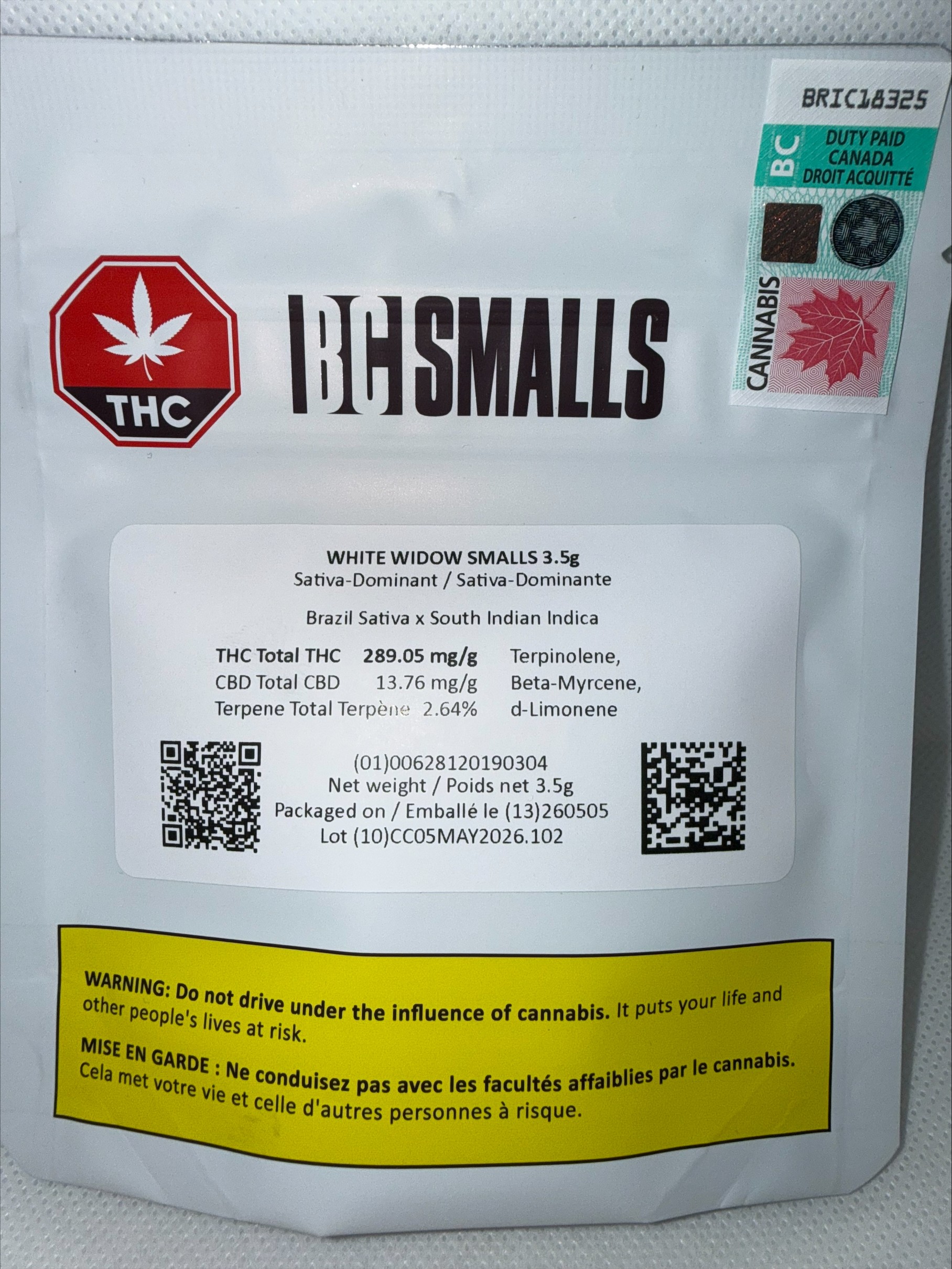 BC SMALLS - WHITE WIDOW SMALLS LTO