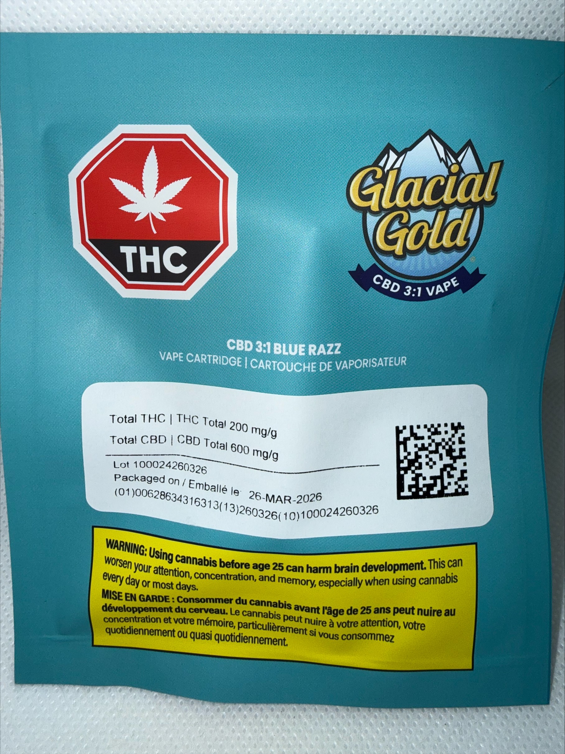 GLACIAL GOLD - CBD 3:1 BLUE RAZZ CARTRIDGE