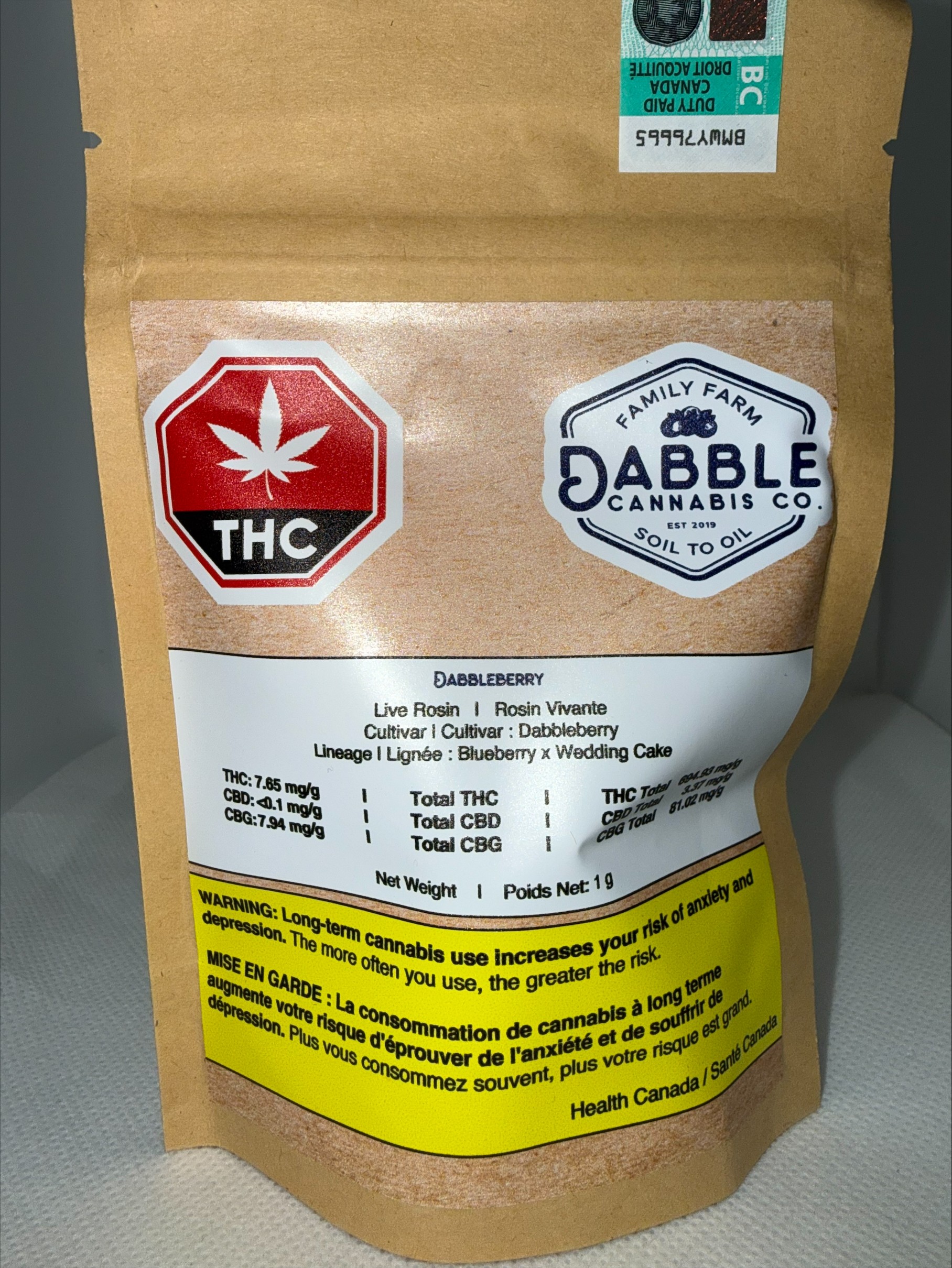 DABBLE CANNABIS CO. - DABBLEBERRY LIVE ROSIN