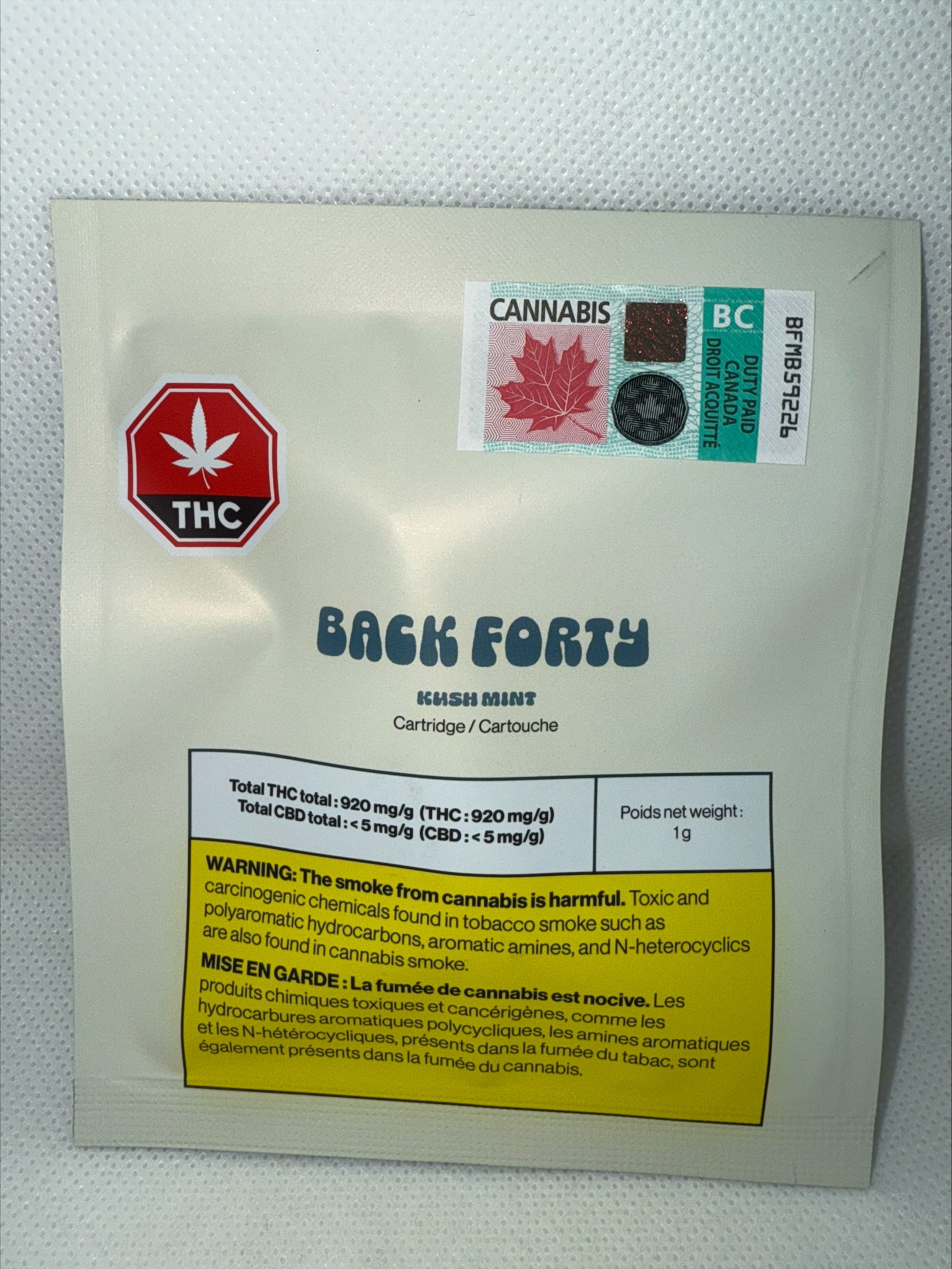 BACK FORTY - KUSH MINT HYBRID CARTRIDGE