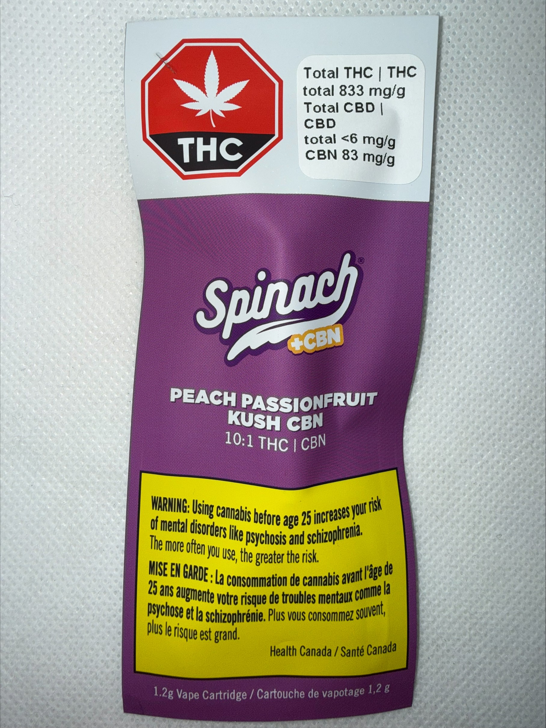 SPINACH - PEACH PASSIONFRUIT 10:1 THC:CBN CARTRIDGE