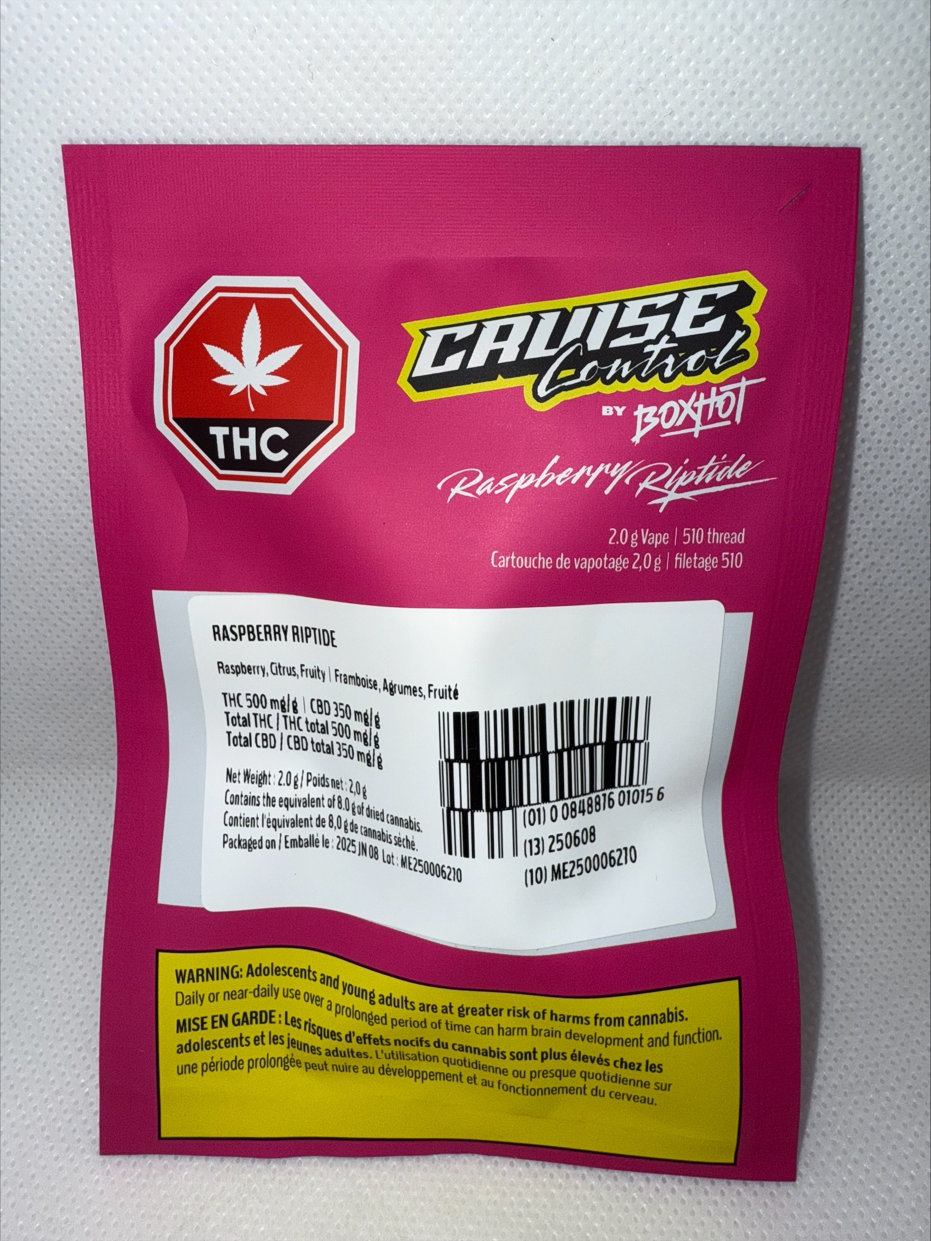 CRUISE CONTROL - RASPBERRY RIPTIDE THC + CBD 510 VAPE