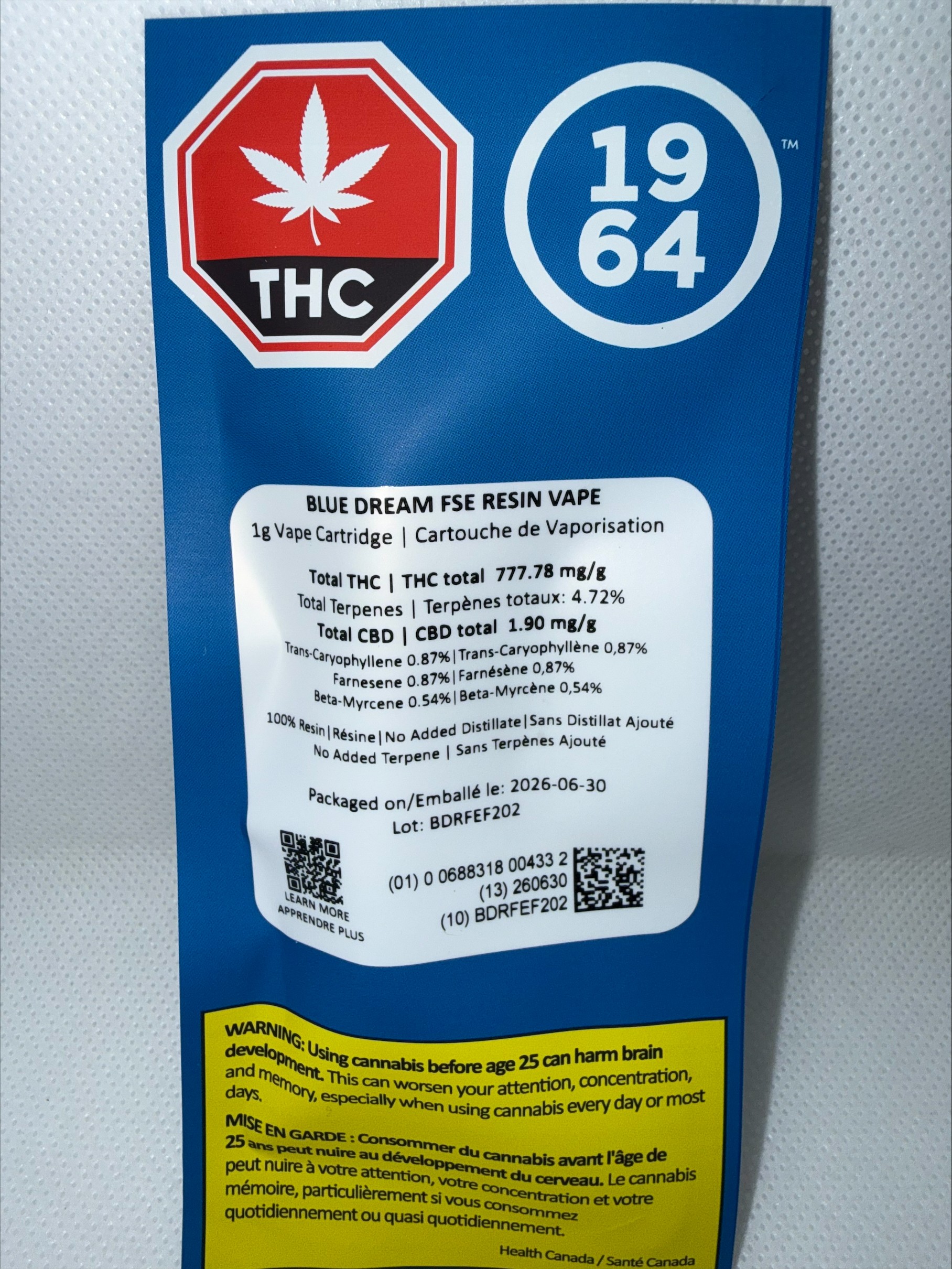 1964 - BLUE DREAM FSE RESIN VAPE CARTRIDGE