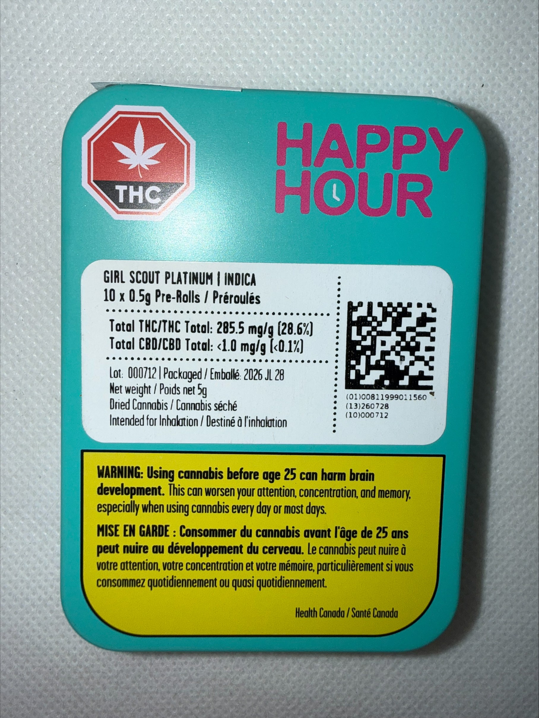 HAPPY HOUR - GIRL SCOUT PLATINUM INDICA PRE-ROLLS