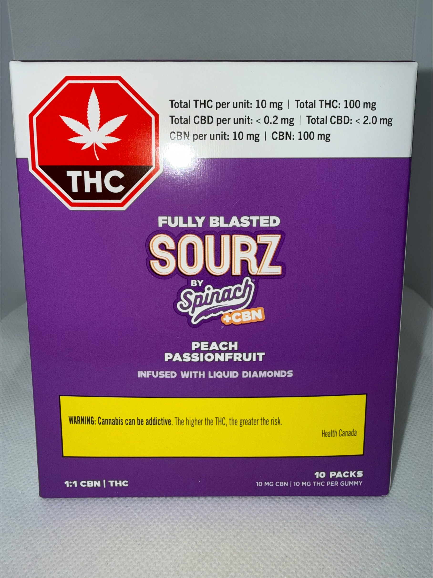 SOURZ BY SPINACH - FULLY BLASTED PEACH PASSIONFRT CBN:THC CHEWS MULTI
