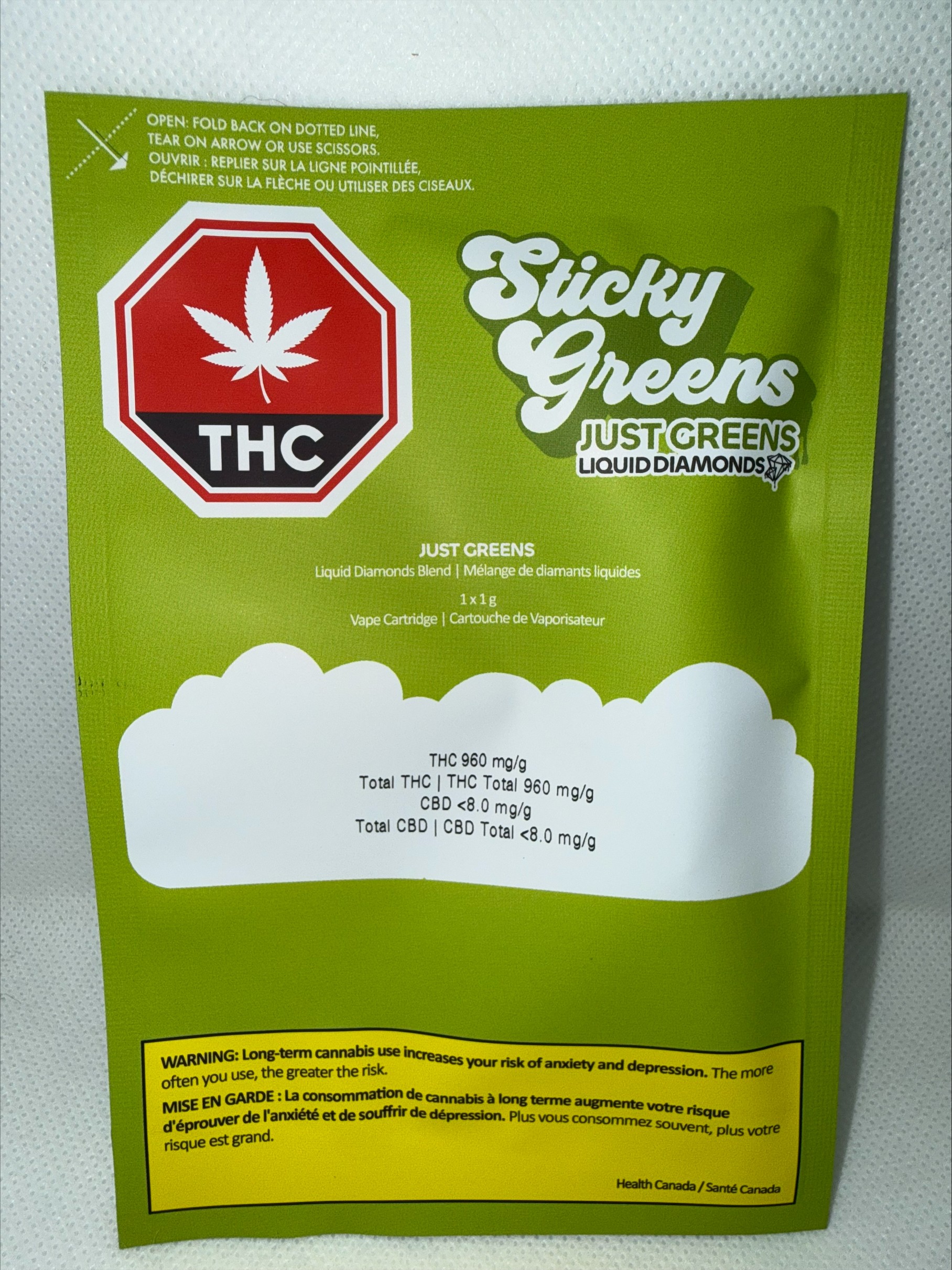 STICKY GREENS - JUST GREENS HIGH THC LIQ DIAMOND BLEND CARTRIDGES