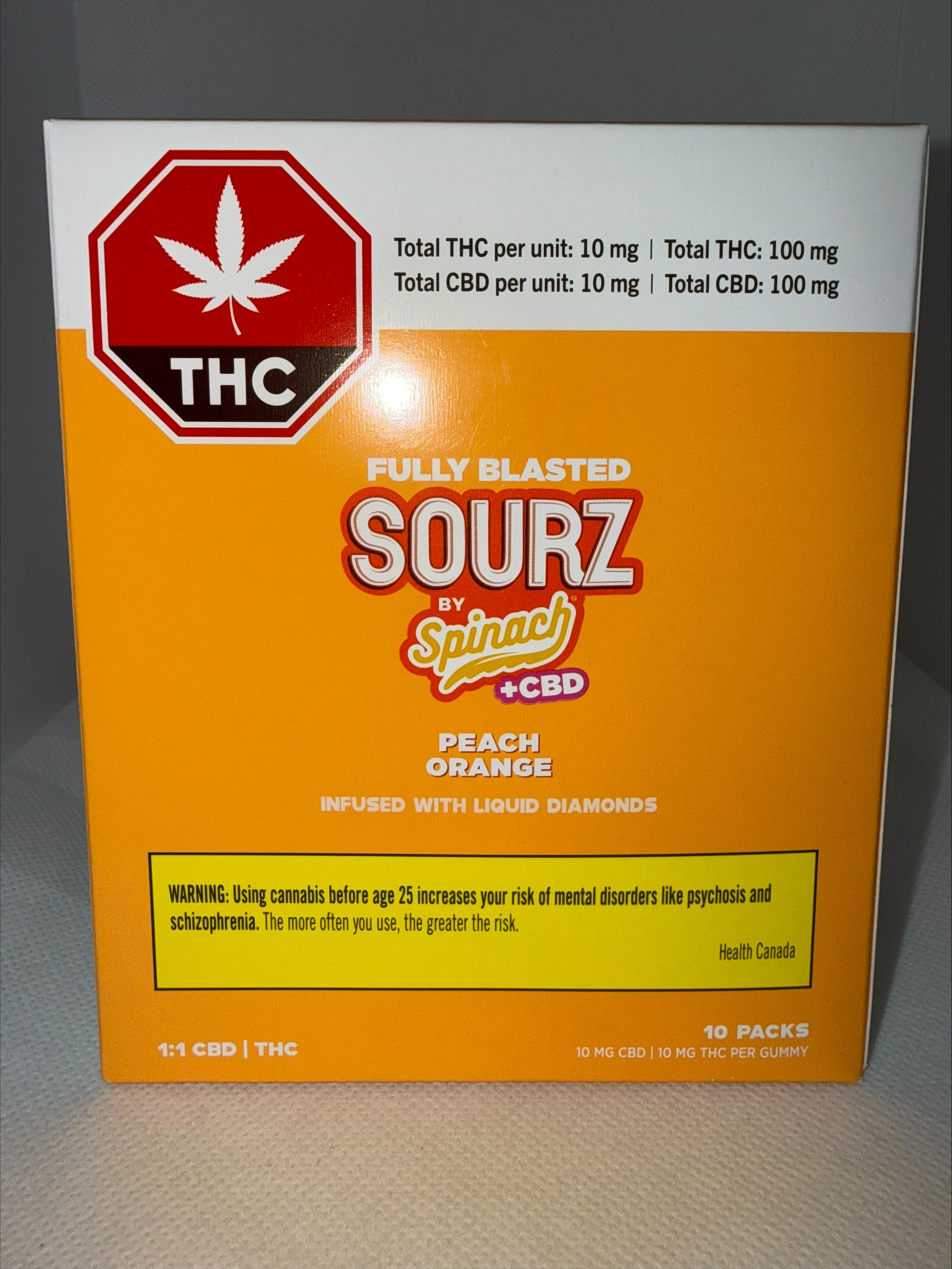 SOURZ BY SPINACH - FULLY BLASTED PEACH ORANGE 1:1 THC  CBD GUMMIES