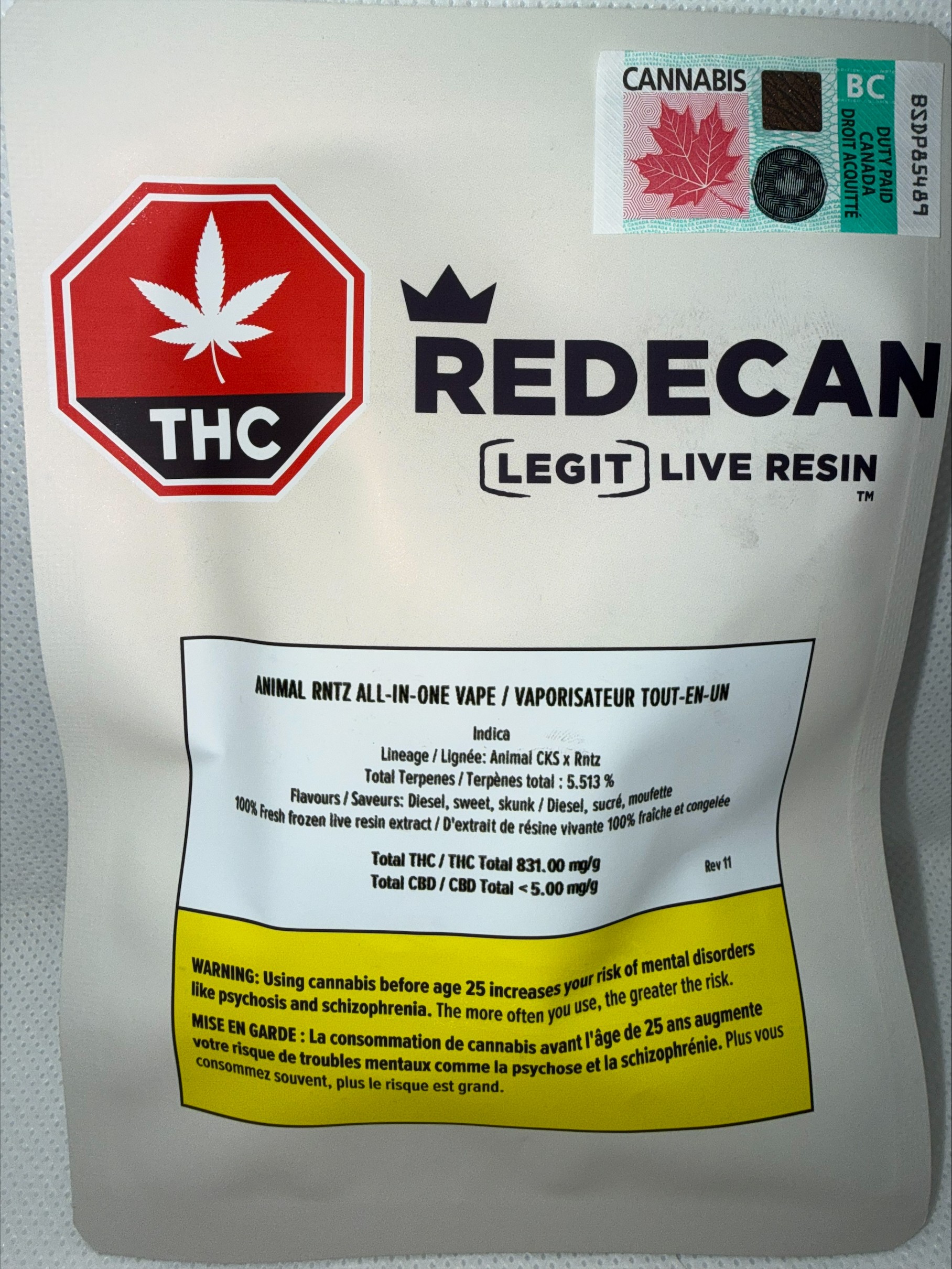 REDECAN - ANIMAL RNTZ LEGIT LIVE RESIN AIO DISPOSABLE PEN