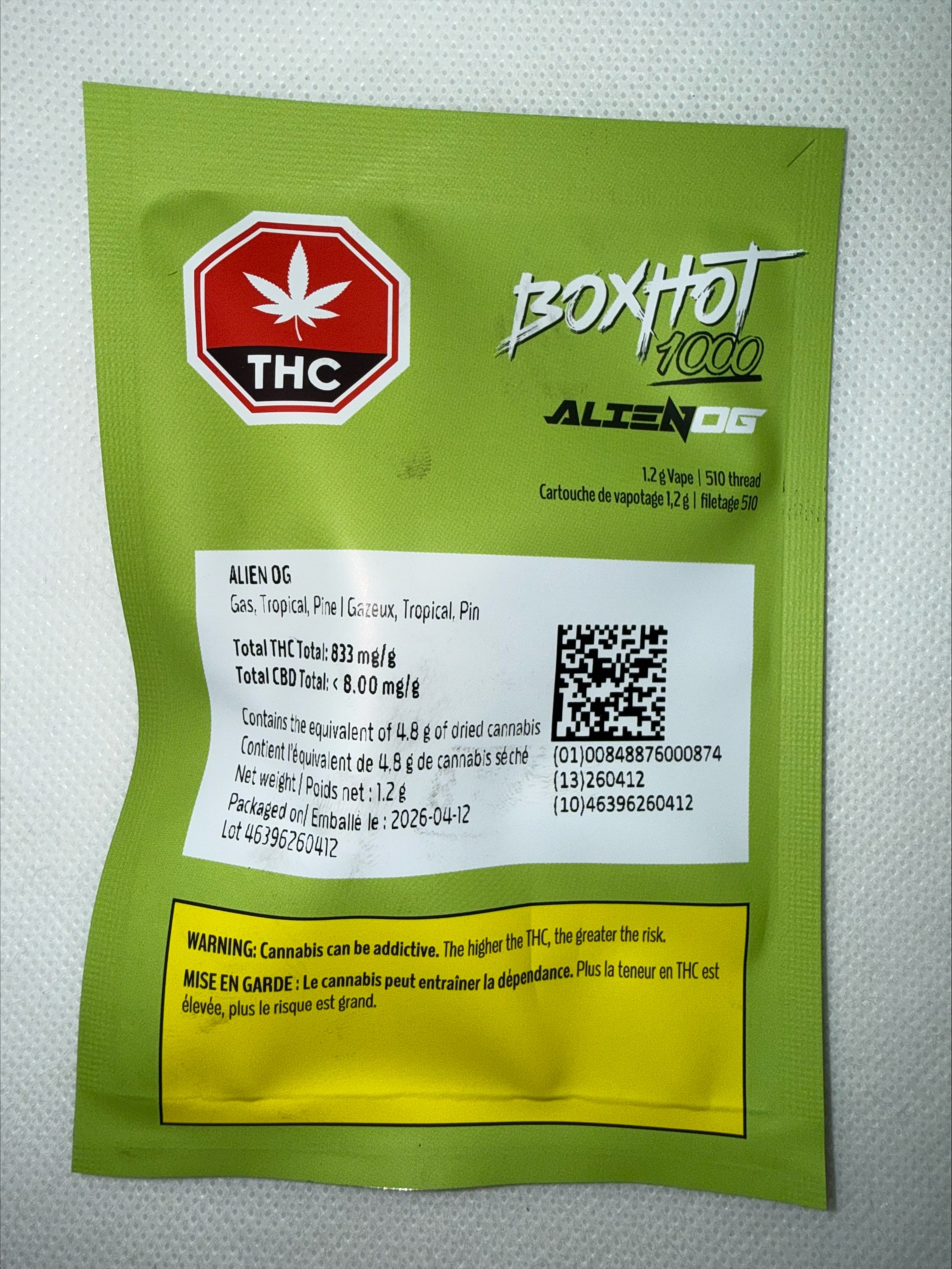 BOXHOT 1000 - ALIEN OG PREFILLED VAPE
