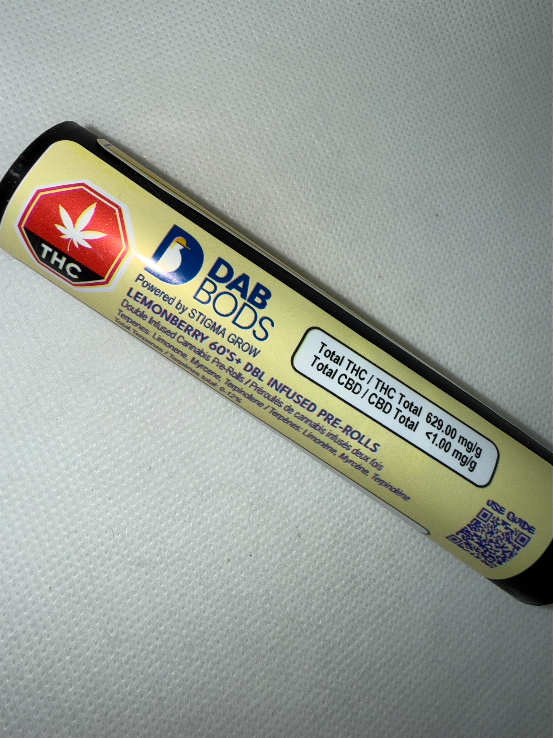 DAB BODS - LEMONBERRY 60'S+ DBL INFUSED PRE-ROLLS