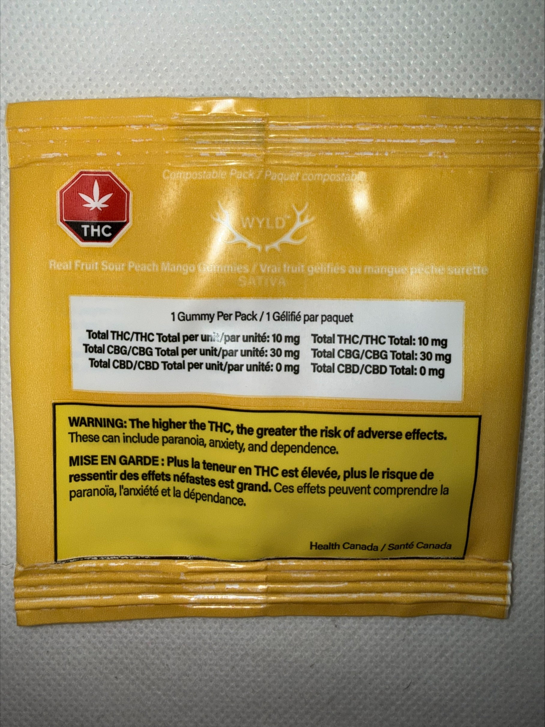 WYLD - REAL FRUIT SOUR PEACH MANGO 3:1 CBG:THC GUMMY