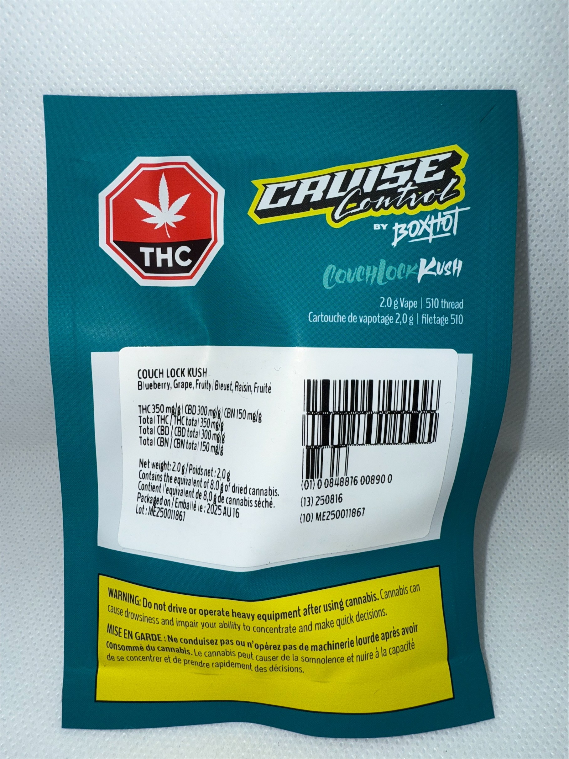 CRUISE CONTROL BY BOXHOT - COUCHLOCK KUSH 510 CARTRIDGE
