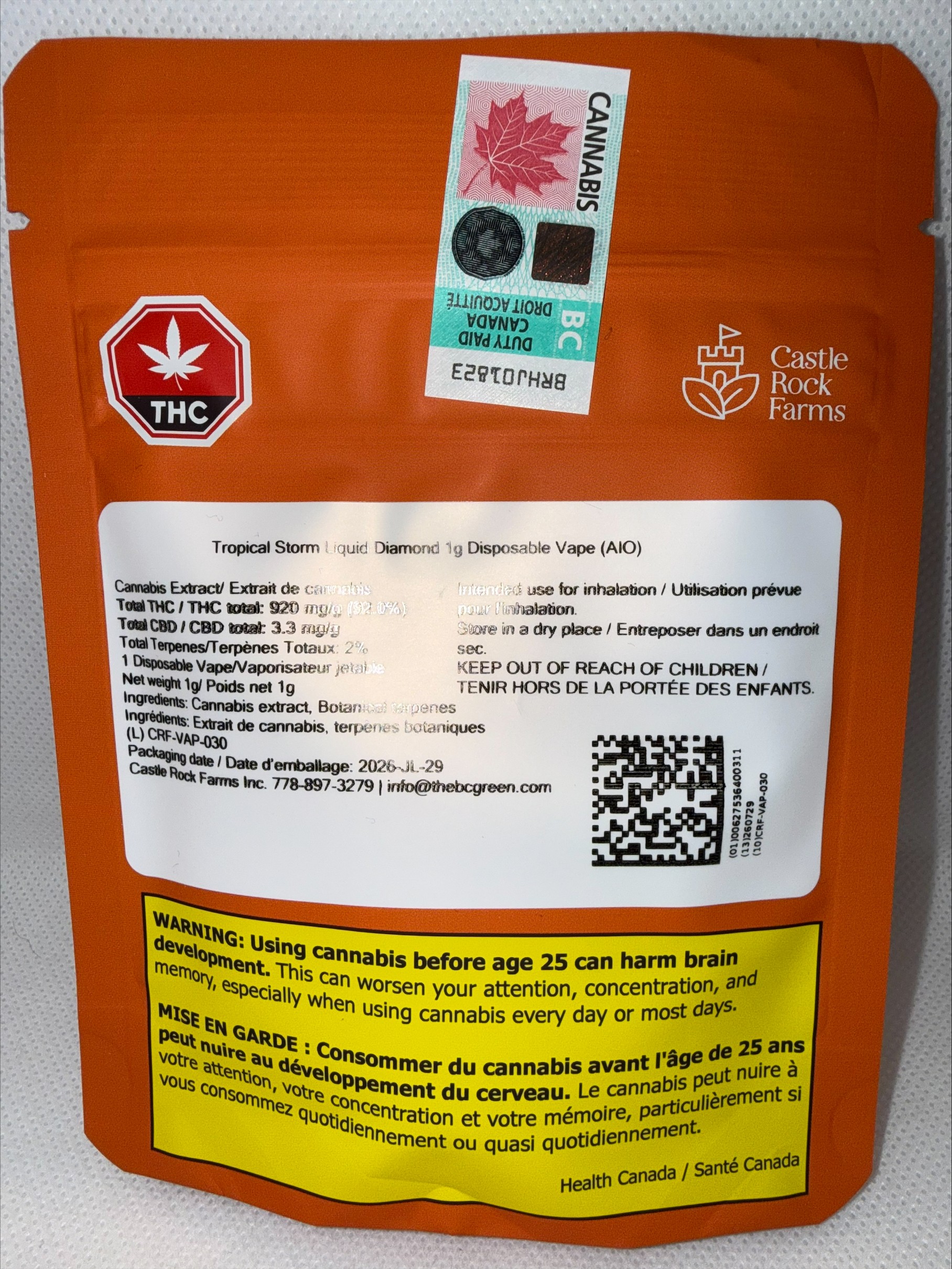 CASTLE ROCK FARMS - TROPICAL STORM LIQ DIAMONDS AND LIVE RESIN BLD AIO